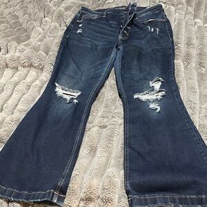 Maurices Dark Blue Distressed Flare Jeans